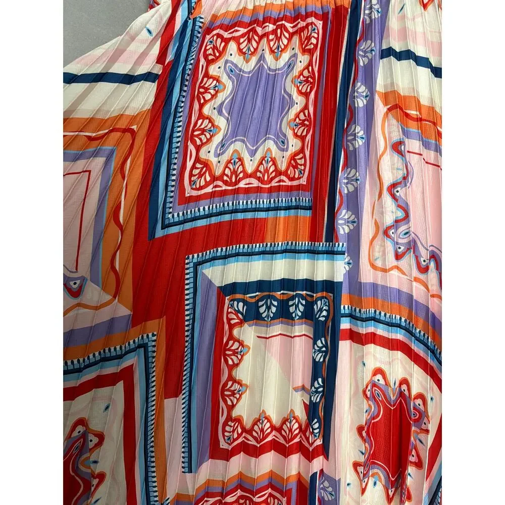 T Tahari Tile Print Skirt Pleated Pull-On Women's XL NEW